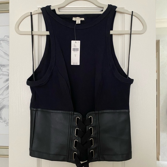 Anthropologie Pilcro Black Faux-Leather Corset Lace-Up Sleeveless Top Size S New - Picture 4 of 8
